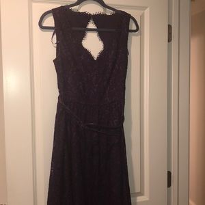 Eliza J purple dress with lace and matching belt